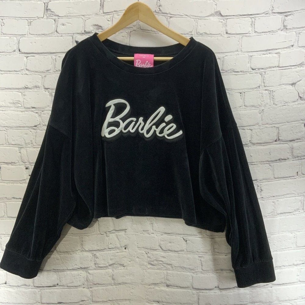 Forever 21‎ Plus Barbie Sweater Womens Plus Sz 3X Cropped Velour Black